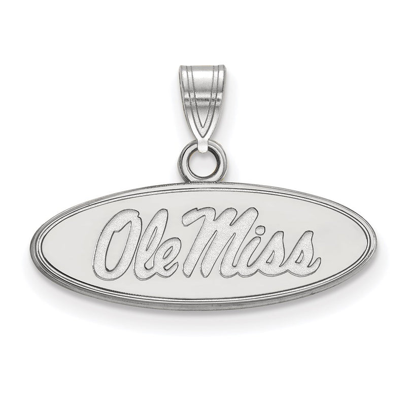 Sterling Silver Rhodium Plated Logoart University Of Mississippi Ole Miss Small Oval Pendant