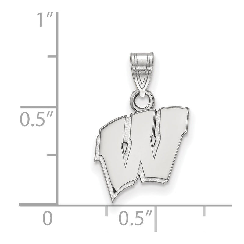 Sterling Silver Rhodium Plated Logoart University Of Wisconsin Letter W Small Pendant