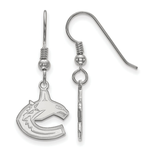 Sterling Silver Rhodium Plated Nhl Logoart Vancouver Canucks Small Dangle Earrings