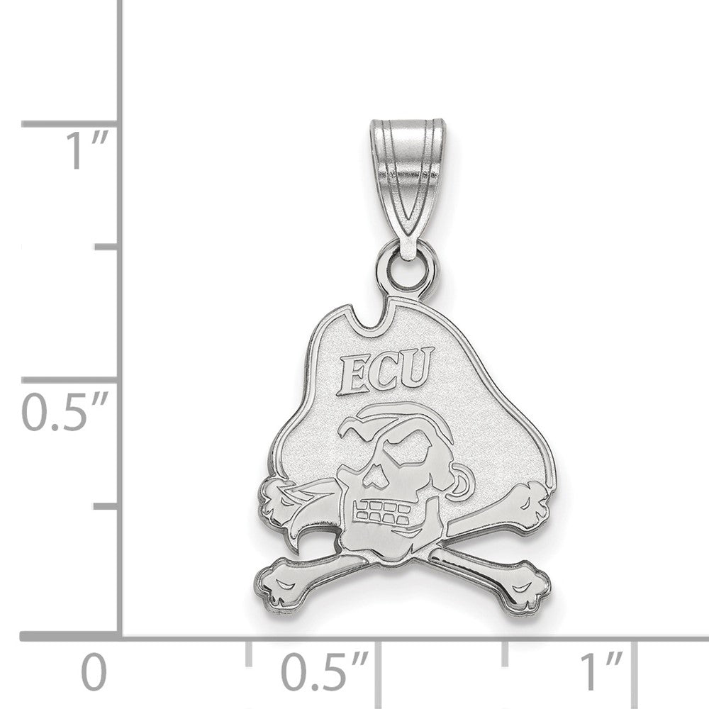 Sterling Silver Rhodium Plated Logoart East Carolina University Pirate Medium Pendant