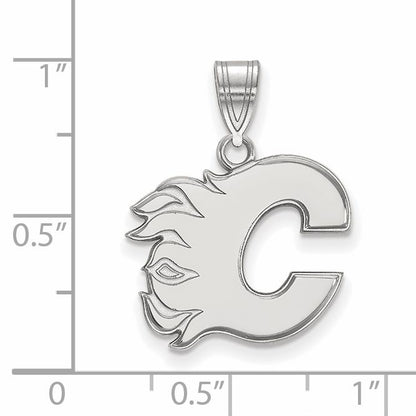10K White Gold Nhl Logoart Calgary Flames Letter C Medium Pendant