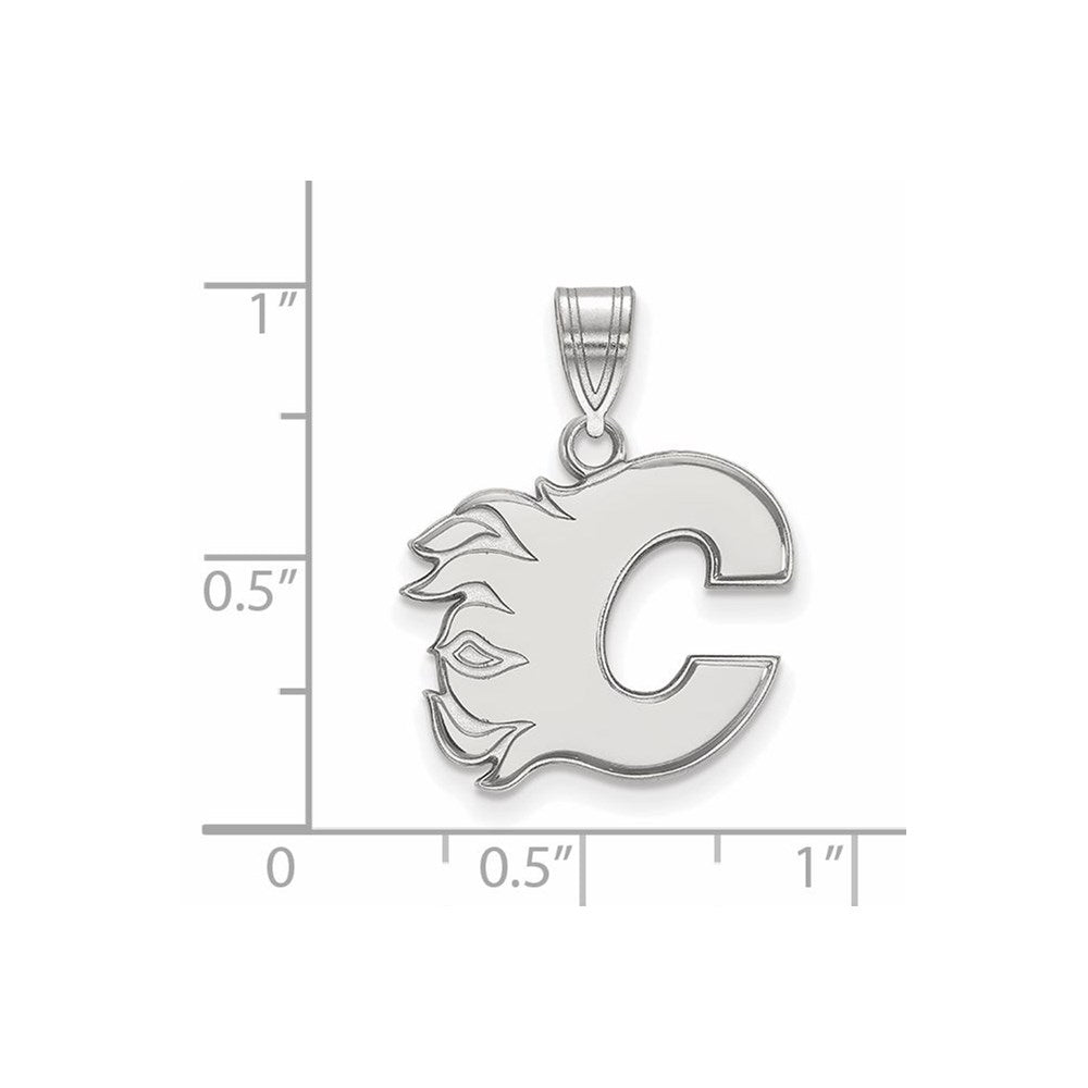 Sterling Silver Rhodium Plated Nhl Logoart Calgary Flames Letter C Medium Pendant