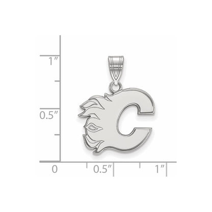 Sterling Silver Rhodium Plated Nhl Logoart Calgary Flames Letter C Medium Pendant