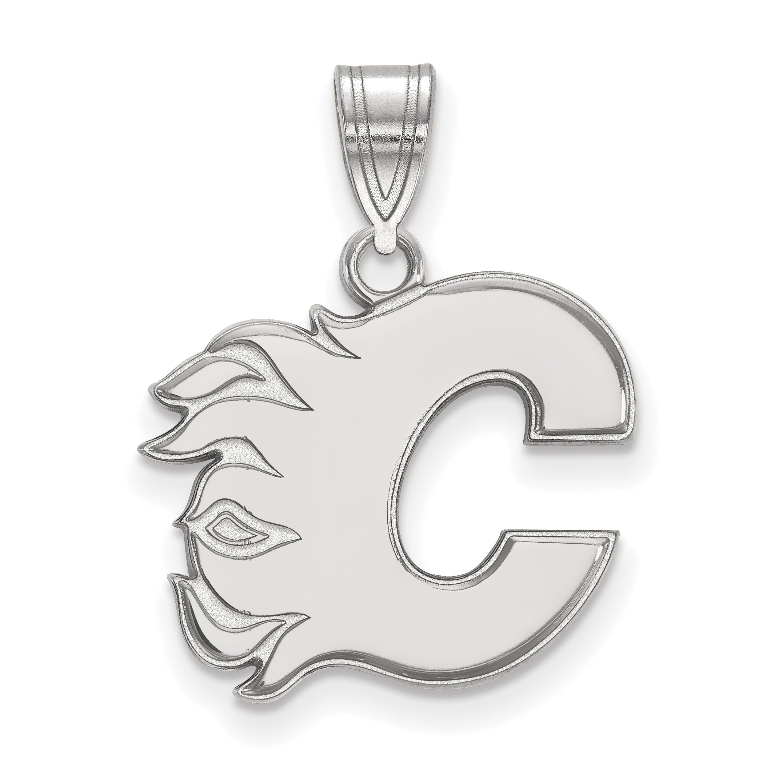 10K White Gold Nhl Logoart Calgary Flames Letter C Medium Pendant