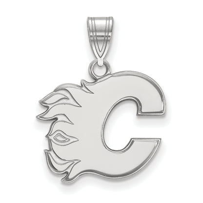 10K White Gold Nhl Logoart Calgary Flames Letter C Medium Pendant