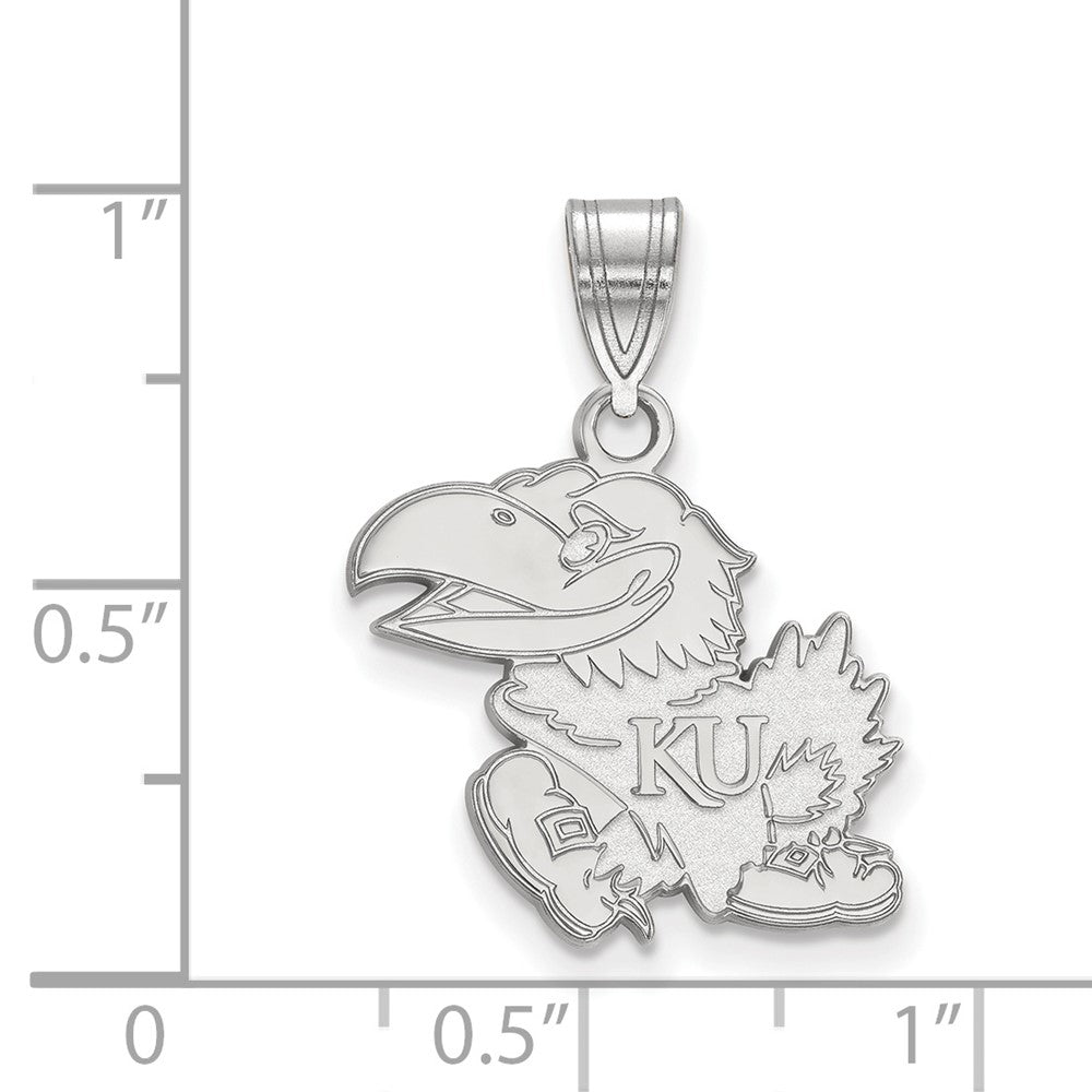 Sterling Silver Rhodium Plated Logoart University Of Kansas Jayhawk Medium Pendant
