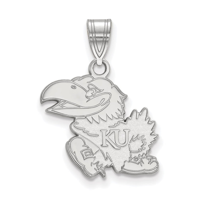 Sterling Silver Rhodium Plated Logoart University Of Kansas Jayhawk Medium Pendant