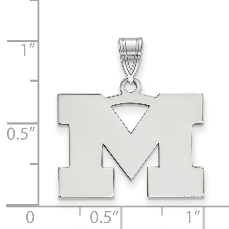Sterling Silver Rhodium Plated Logoart University Of Michigan Letter M Medium Pendant