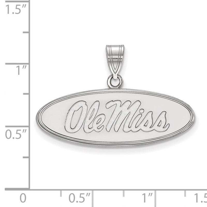 Sterling Silver Rhodium Plated Logoart University Of Mississippi Ole Miss Medium Oval Pendant