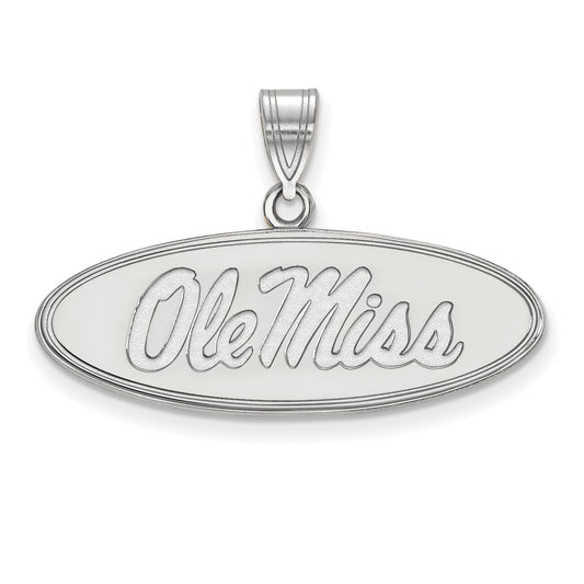 10K White Gold Logoart University Of Mississippi Ole Miss Medium Oval Pendant