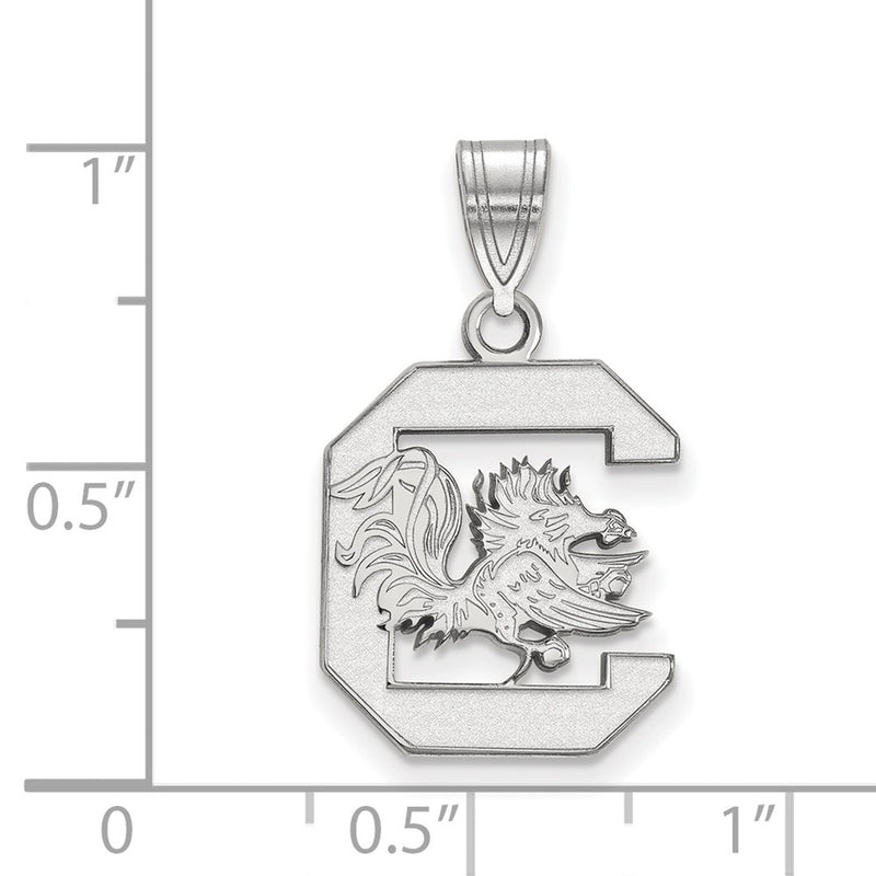 Sterling Silver Rhodium Plated Logoart University Of South Carolina Medium Pendant