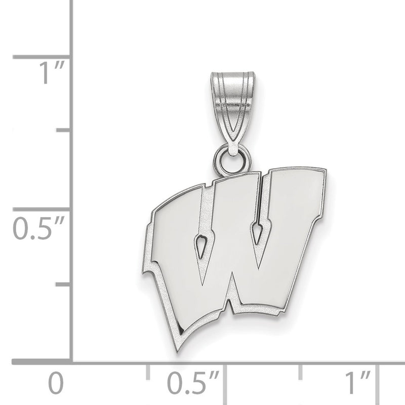 14K White Gold Logoart University Of Wisconsin Letter W Medium Pendant