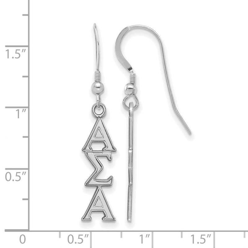 Sterling Silver Rhodium Plated Logoart Alpha Sigma Sorority Greek Letters Medium Dangle Earrings