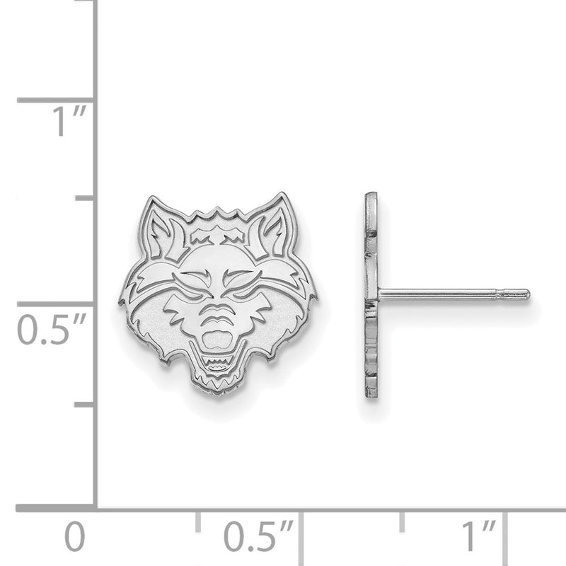 Sterling Silver Rhodium Plated Logoart Arkansas State University Wolf Small Post Earrings