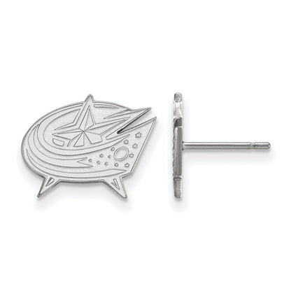 Sterling Silver Rhodium Plated Nhl Logoart Columbus Blue Jackets Small Post Earrings