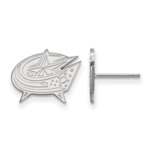 10K White Gold Nhl Logoart Columbus Blue Jackets Small Post Earrings