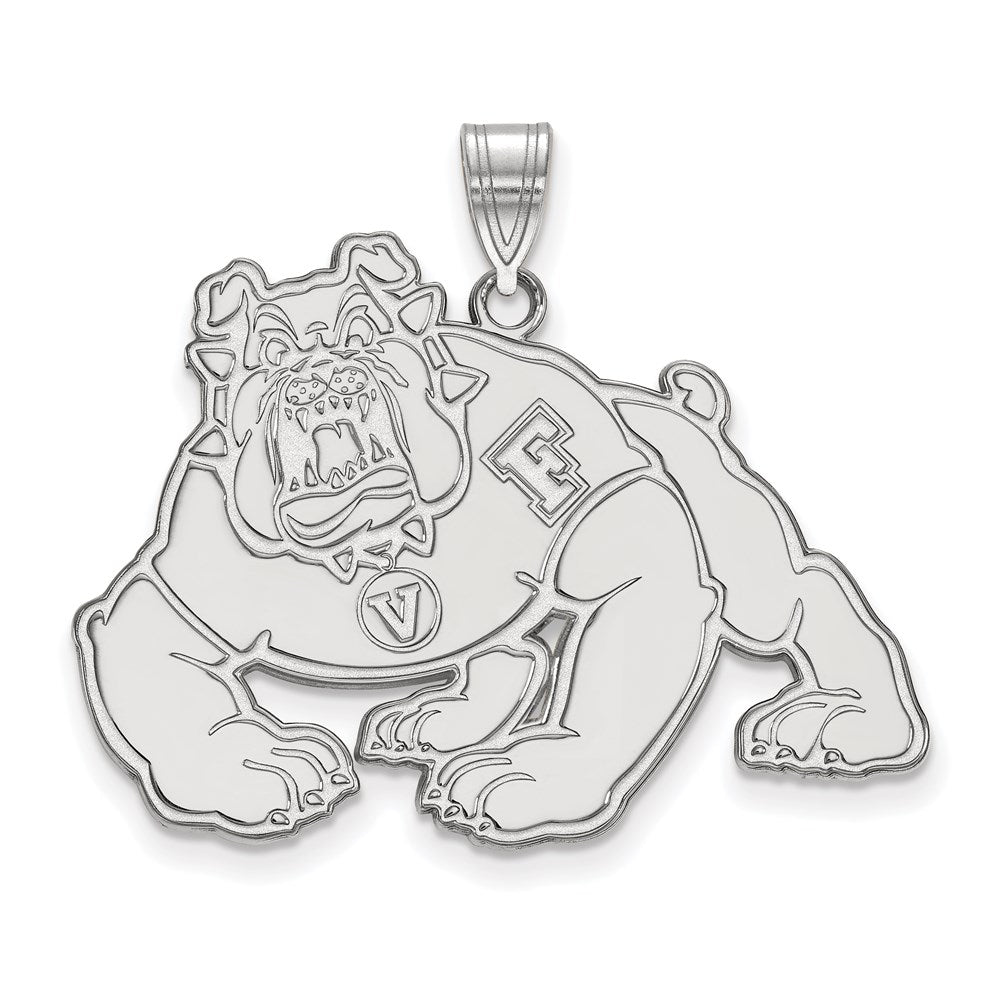 Sterling Silver Rhodium Plated Logoart California State University Fresno Bulldog Extra Large Pendant