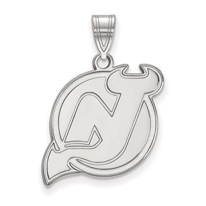 Sterling Silver Rhodium Plated Nhl Logoart New Jersey Devils Large Pendant