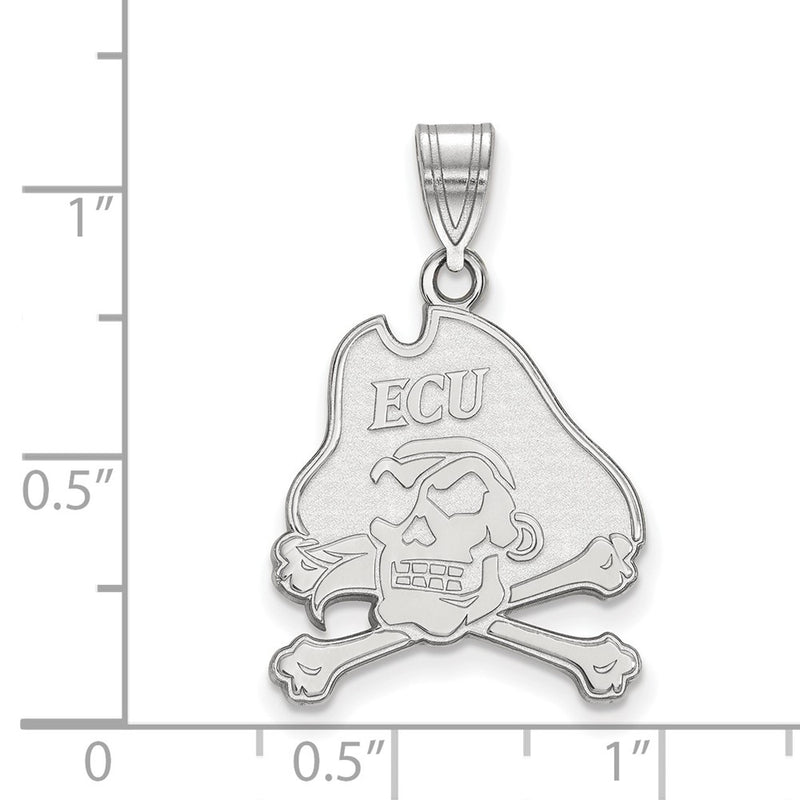 Sterling Silver Rhodium Plated Logoart East Carolina University Pirate Large Pendant
