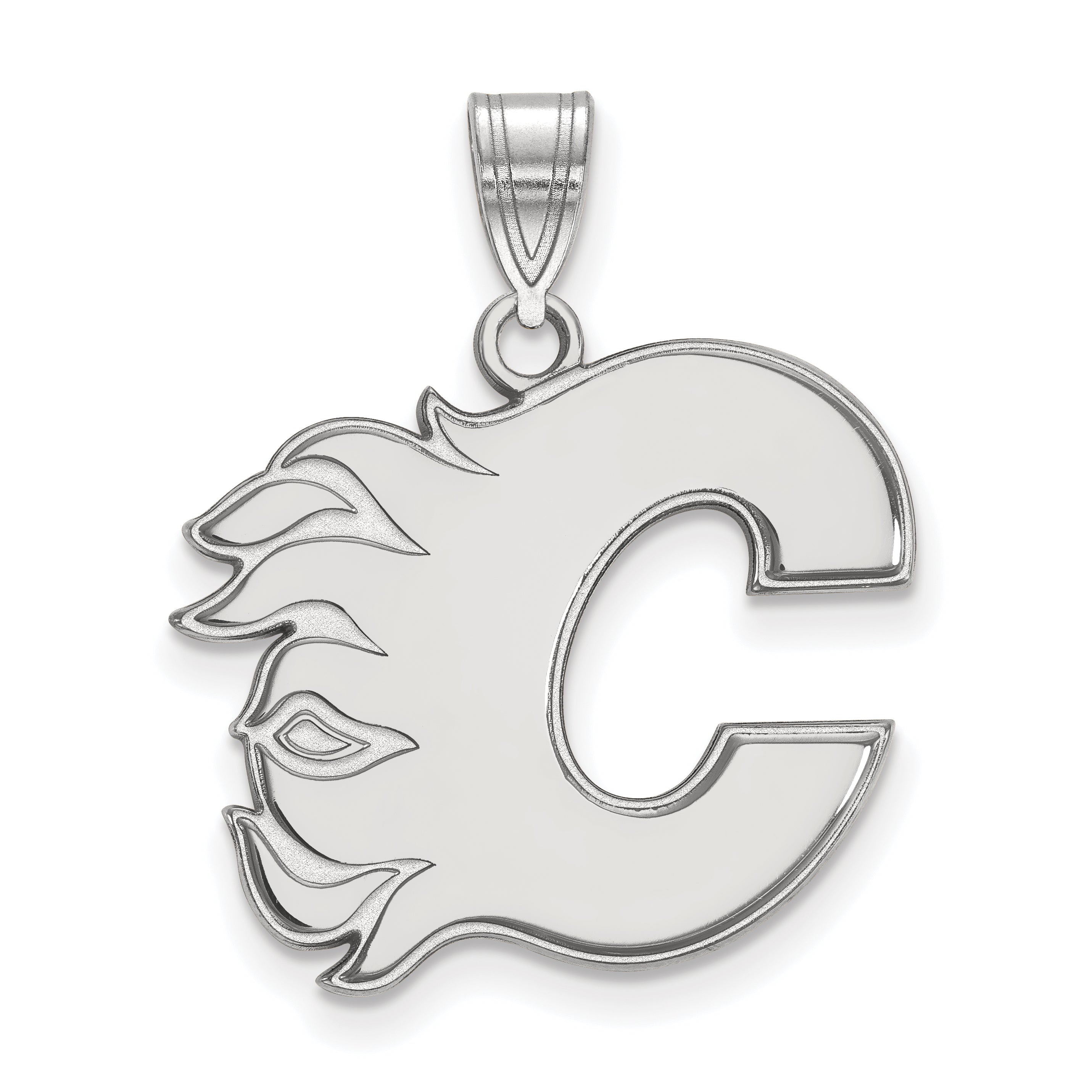 10K White Gold Nhl Logoart Calgary Flames Letter C Large Pendant