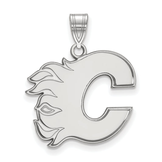 10K White Gold Nhl Logoart Calgary Flames Letter C Large Pendant