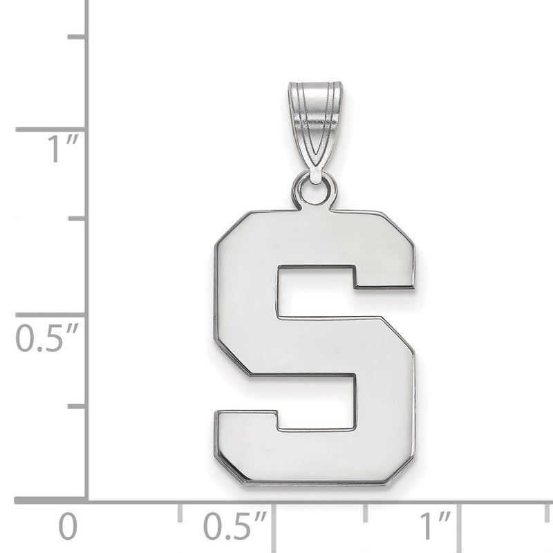 Sterling Silver Rhodium Plated Logoart Michigan State University Letter S Large Pendant