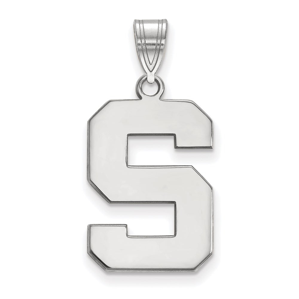 14K White Gold Logoart Michigan State University Letter S Large Pendant