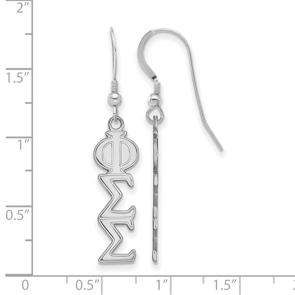 Sterling Silver Rhodium Plated Logoart Phi Sigma Sorority Greek Letters Medium Dangle Earrings