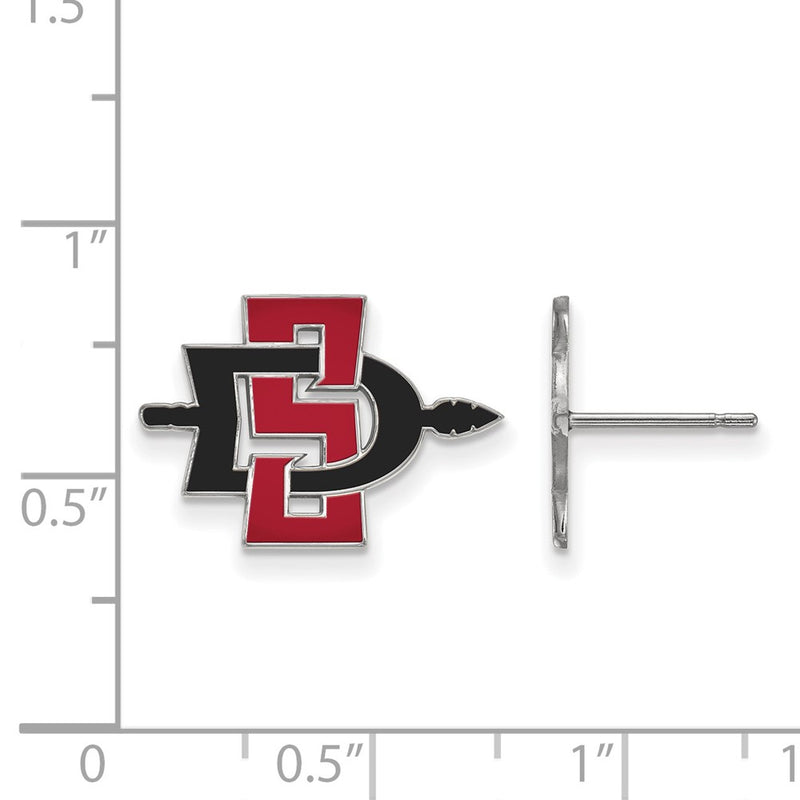 Sterling Silver Rhodium Plated Logoart San Diego State University Small Enameled Post Earrings