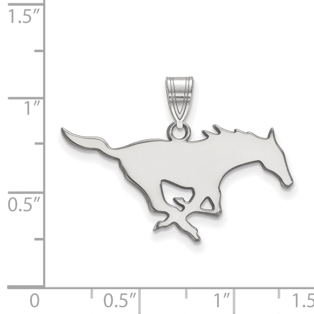 Sterling Silver Rhodium Plated Logoart Southern Methodist University Mustang Large Pendant