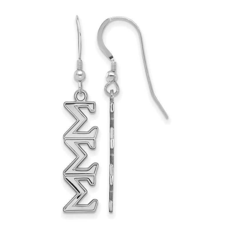 Sterling Silver Rhodium Plated Logoart Sigma Sorority Greek Letters Medium Dangle Earrings