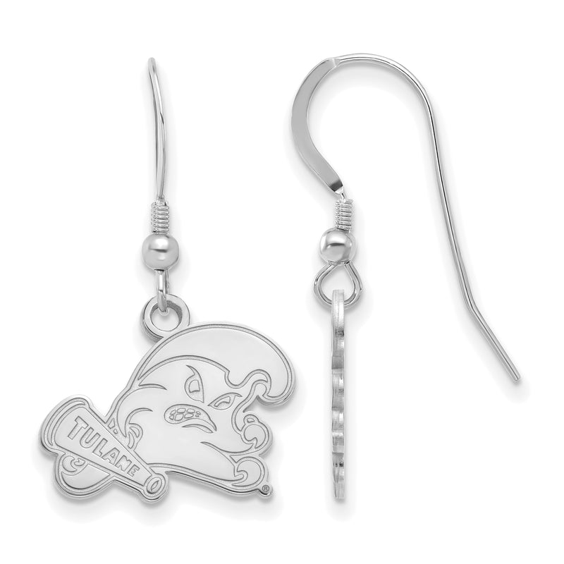 Sterling Silver Rhodium Plated Logoart Tulane University Small Dangle Wire Earrings