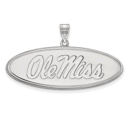 Sterling Silver Rhodium Plated Logoart University Of Mississippi Ole Miss Large Oval Pendant