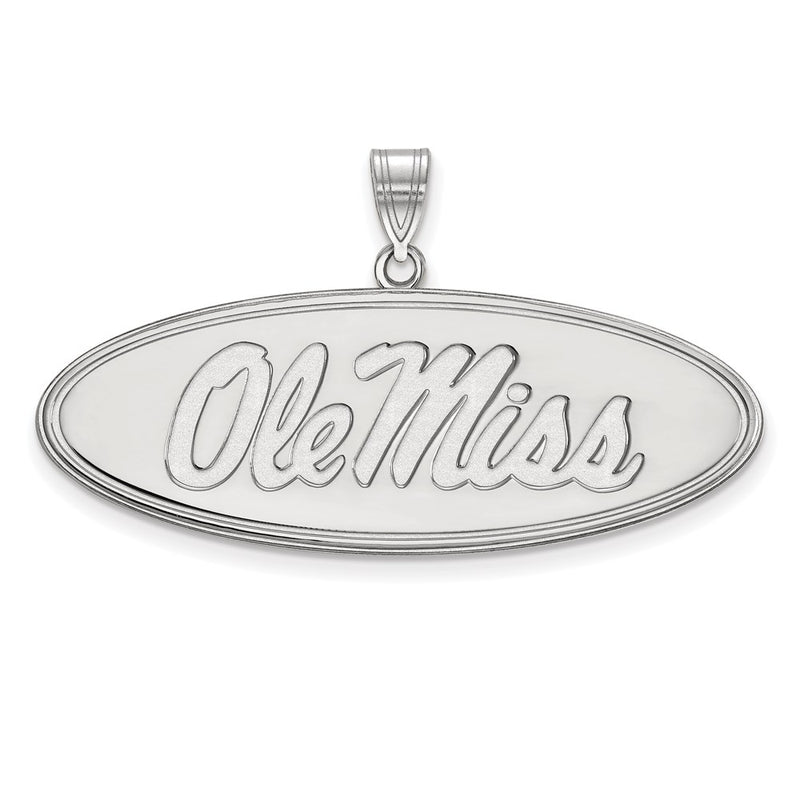 Sterling Silver Rhodium Plated Logoart University Of Mississippi Ole Miss Large Oval Pendant