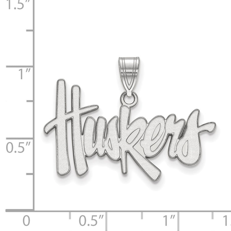 Sterling Silver Rhodium Plated Logoart University Of Nebraska Huskers Large Pendant