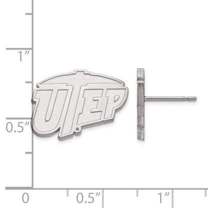 Sterling Silver Rhodium Plated Logoart University Of Texas At El Paso Small Post Earrings