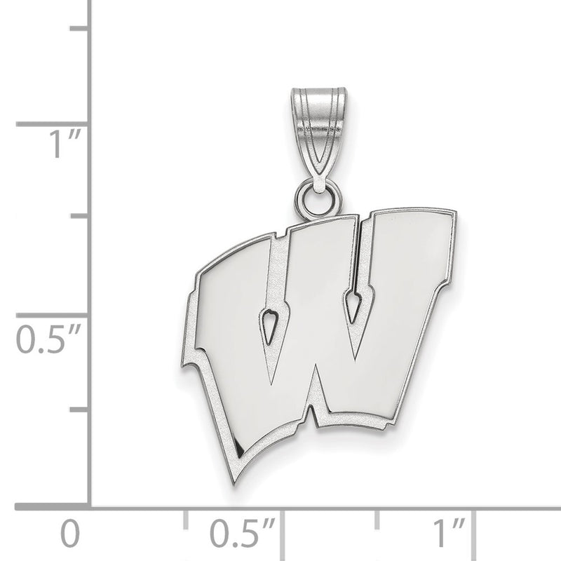 14K White Gold Logoart University Of Wisconsin Letter W Large Pendant