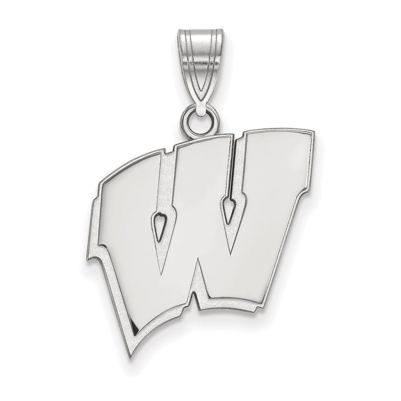 14K White Gold Logoart University Of Wisconsin Letter W Large Pendant