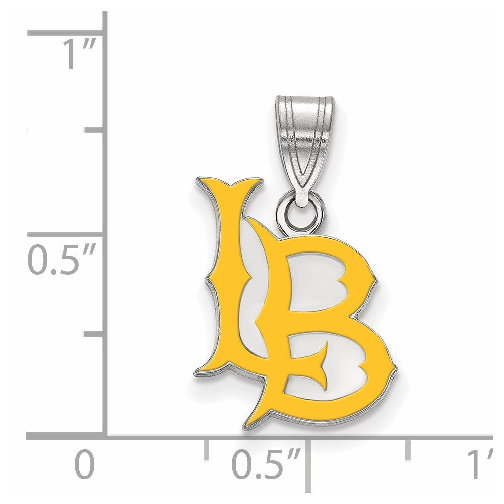 Sterling Silver Rhodium Plated Logoart California State University Long Beach L B Medium Enameled Pendant
