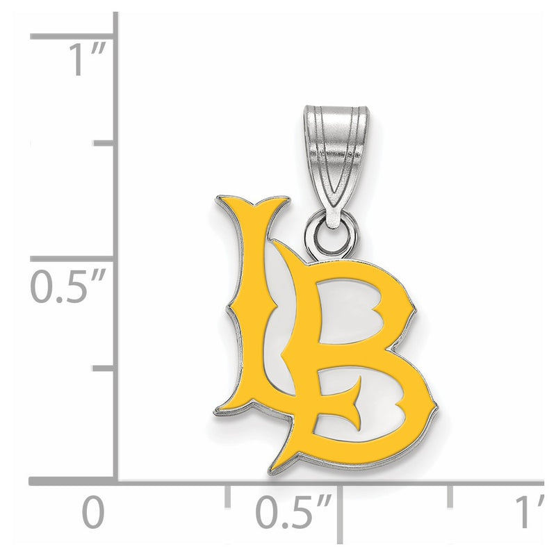 Sterling Silver Rhodium Plated Logoart California State University Long Beach L B Medium Enameled Pendant