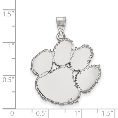 Sterling Silver Rhodium Plated Logoart Clemson University Tiger Paw Extra Large Pendant