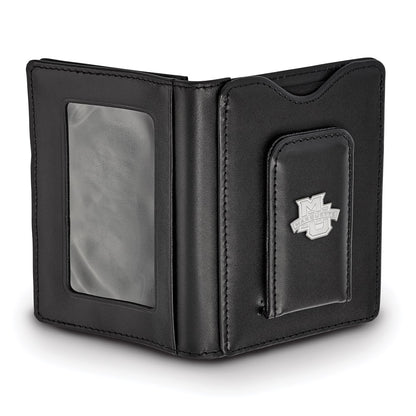 Sterling S. Rhodium Plated Logoart Marquette University Black Leather Wallet