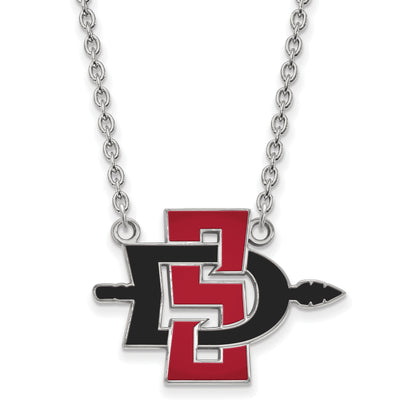 Sterling Silver Rhodium Plated Logoart San Diego State University Large Enameled Pendant 18 Inch Necklace