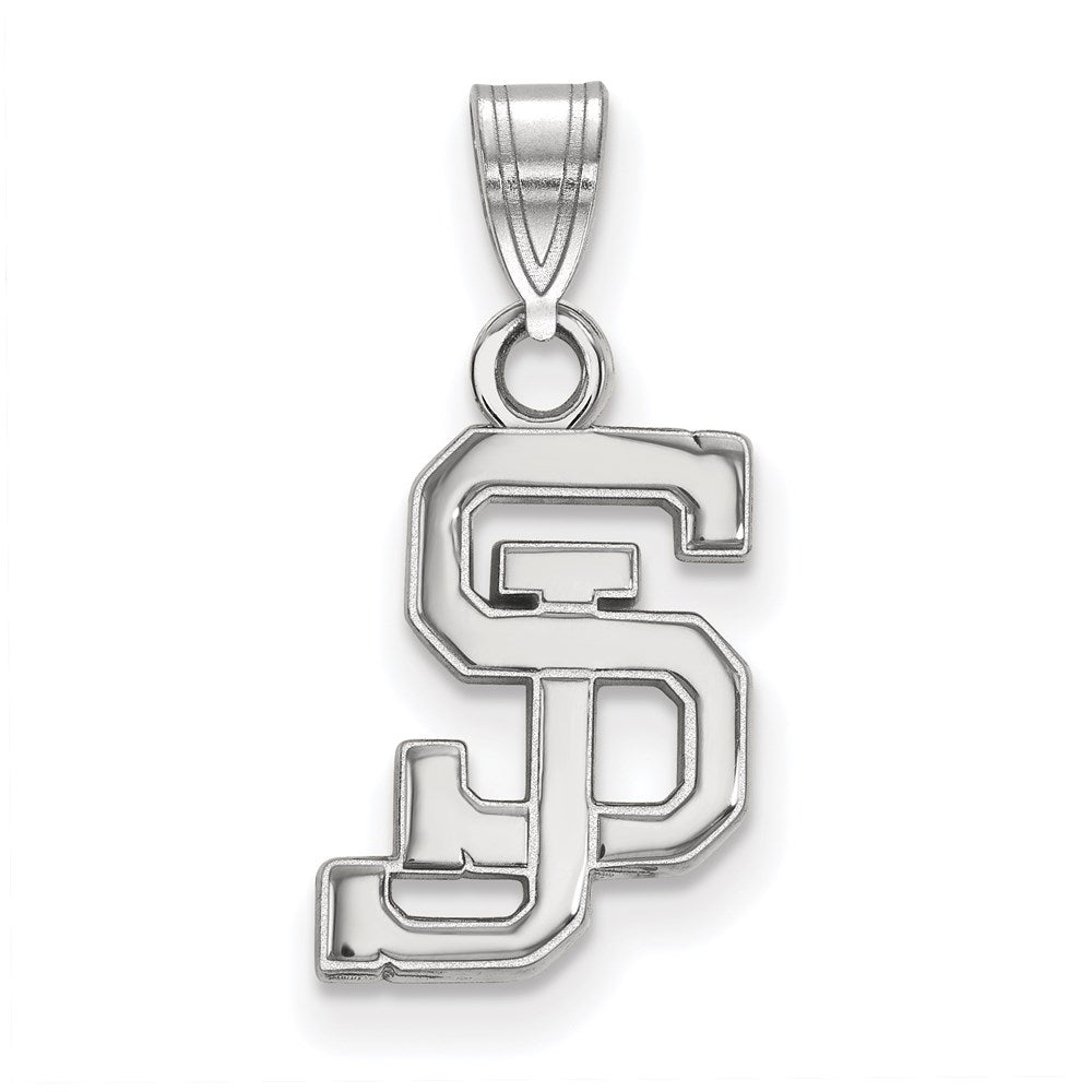 Sterling Silver Rhodium Plated Logoart San Jose State University S J Small Pendant