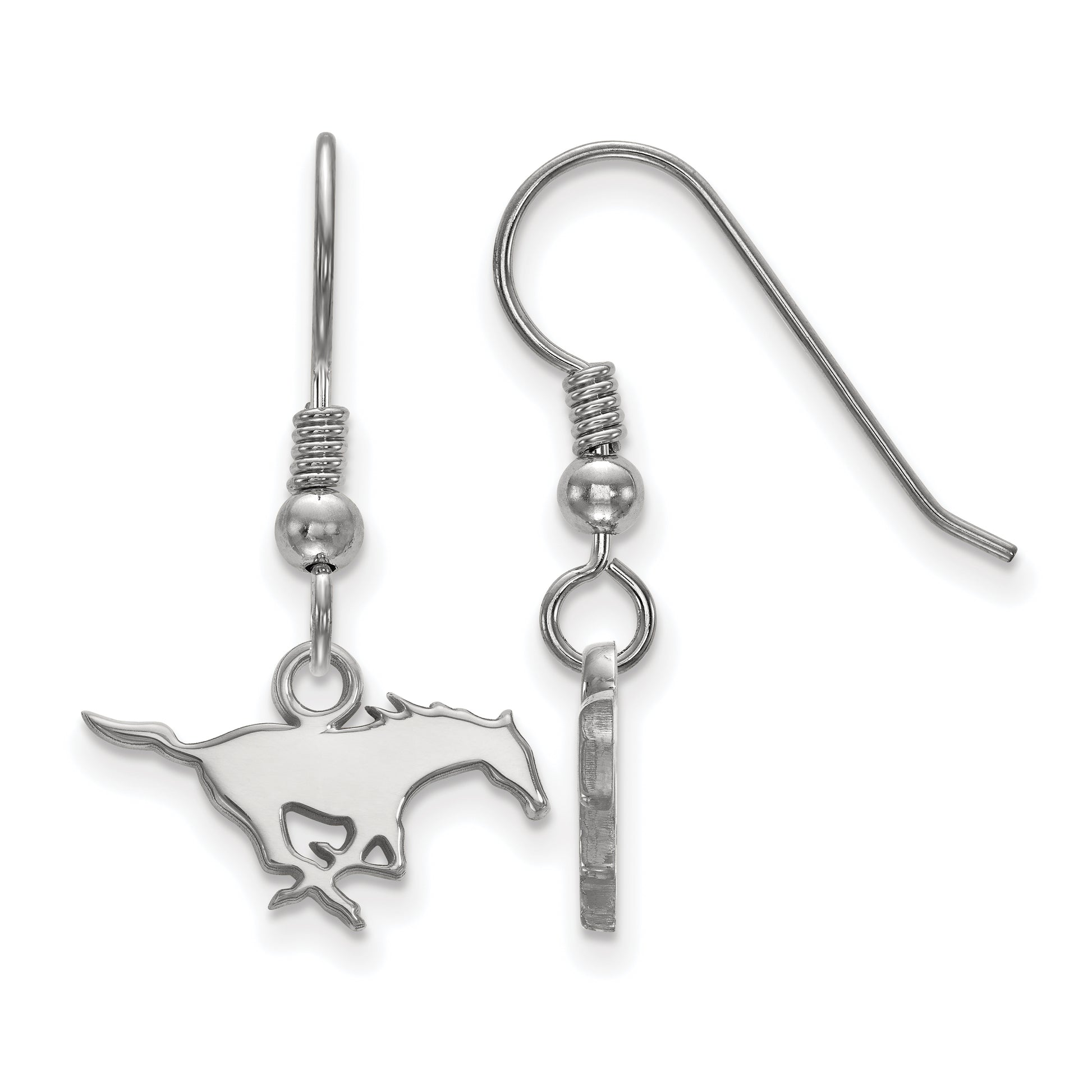 Sterling Silver Rhodium Plated Logoart Southern Methodist University Mustang Extra Small Dangle Wire Earrings