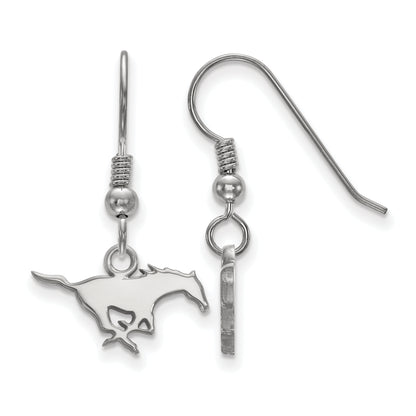 Sterling Silver Rhodium Plated Logoart Southern Methodist University Mustang Extra Small Dangle Wire Earrings