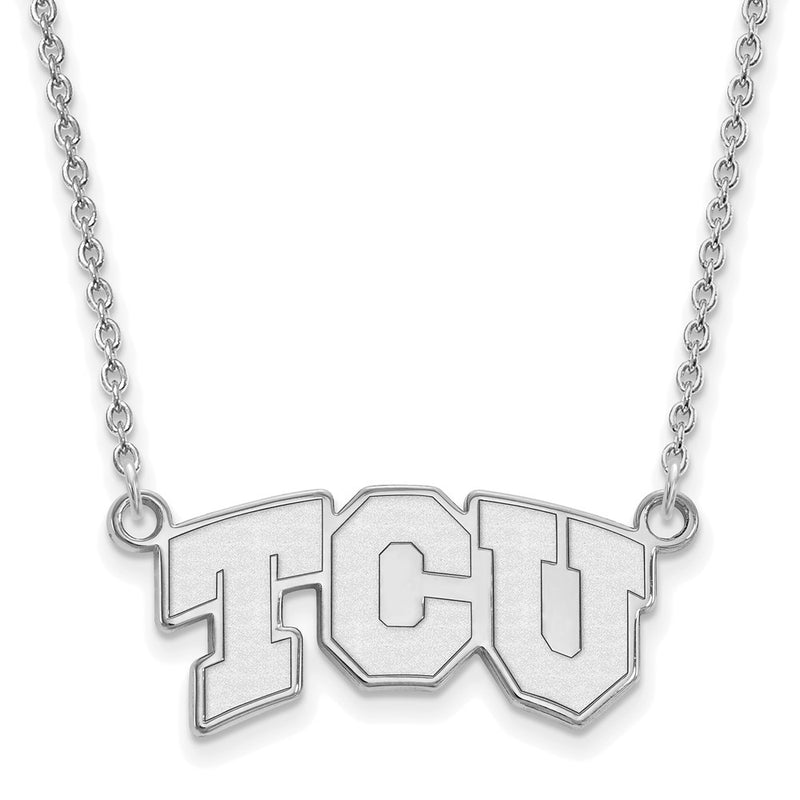 Sterling Silver Rhodium Plated Logoart Texas Christian University T C U Small Pendant 18 Inch Necklace