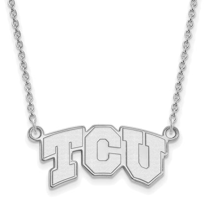 14K White Gold Logoart Texas Christian University T C U Small Pendant 18 Inch Necklace