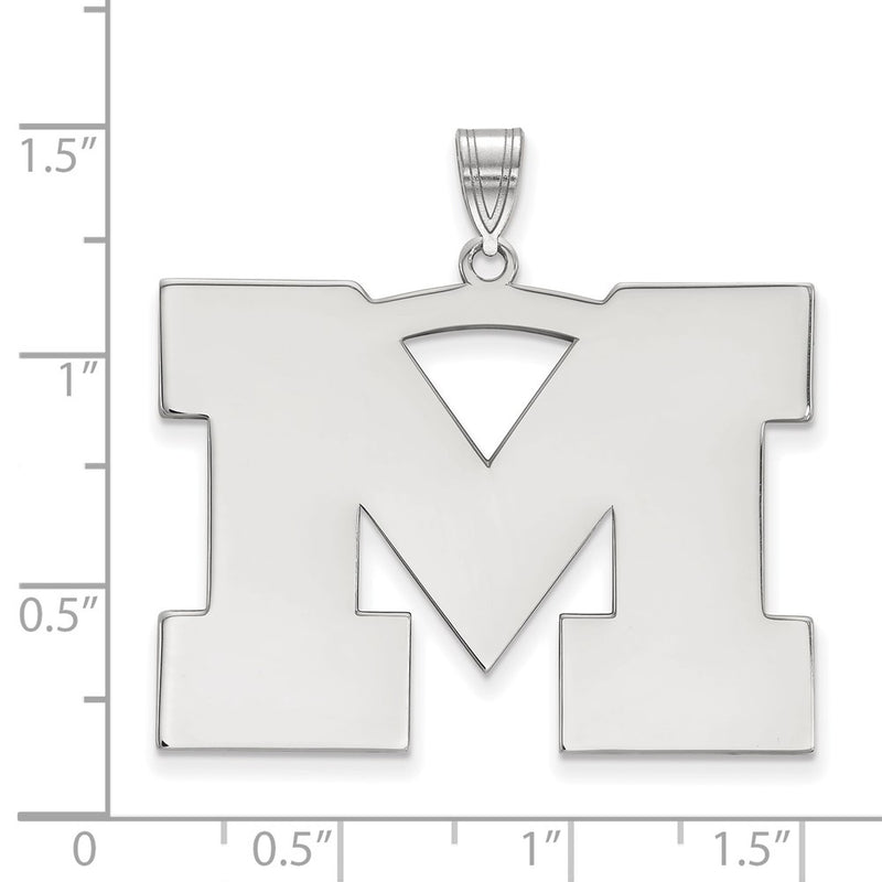 Sterling Silver Rhodium Plated Logoart University Of Michigan Letter M Extra Large Pendant