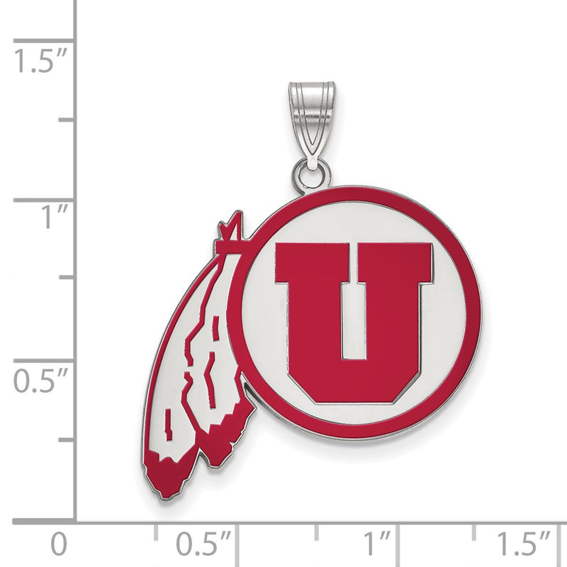 Sterling Silver Rhodium Plated Logoart University Of Utah Extra Large Enameled Pendant